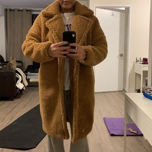 Missguided “Petite” Tan Oversized Borg Teddy Coat